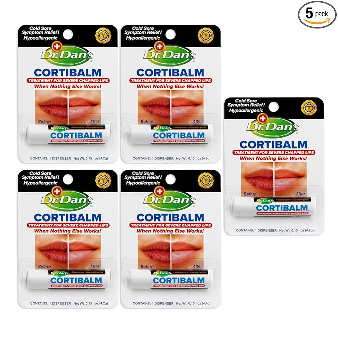 Dr. Dan's Cortibalm-5 Pack- for Dry Cracked Lips- Healing Lip Balm for Severely Chapped Lips - Designed for Men, Women and Children -