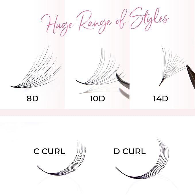 One V Salon Pro 6D Promade Loose Fans, 1000 Premade Volume Lash Fans |C Curl, 0.07 mm | 8–15 mm Mixed Lengths | Thin Base, Hand-Crafted(6D-0.07-C-Curl)