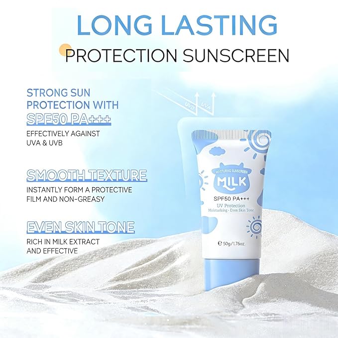 Sunscreen for Face SPF 50, Milk Moisturizing Sun screen for Women, Even Skin Tone, Light Texture, Non-Greasy Daily Sunscreen for Face & Body, 50g