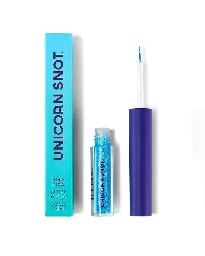 UNICORN SNOT KiraKira Glitter Freckle Pen – Duochrome Color Shifting Vegan Eyeliner & Face Paint, Waterproof Precision Brush, 0.05 fl oz – Extra (Light to Dark Blue)