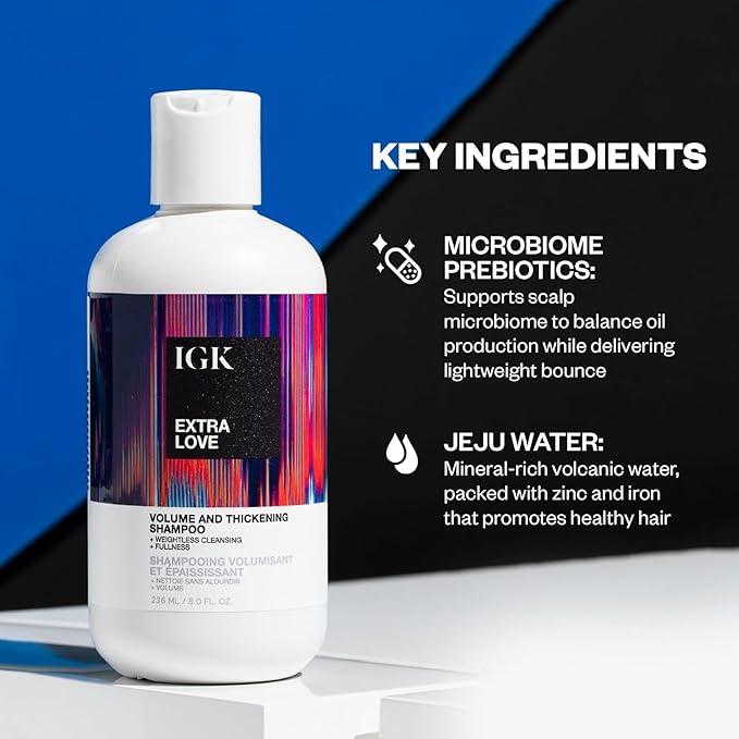 IGK EXTRA LOVE Volume & Thickening Shampoo | Volumizing Shampoo for Fine, Thin Hair | Hydrates + Supports Scalp Care | Vegan + Cruelty Free | 33.8 oz