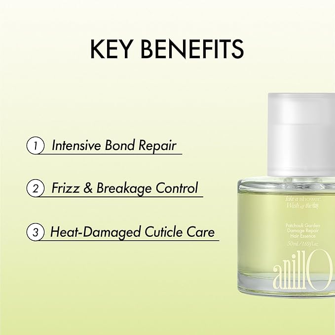 ANILLO Patchouli Garden Damage Repair Hair Essence – Korean Hair Essence Oil for Damaged Hair w/Patchouli Leaf Water, Protein Complex & Amino Acids – Vegan Leave in Hair Serum (50ml / 1.69 fl. Oz)