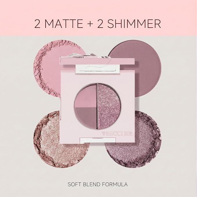 Mini Eyeshadow Palette, Matte & Shimmer Quad for Women, Travel-Friendly, Cream Stick, Smokey Nude, Glitter, Primer Powder Set (Sweet Taro)