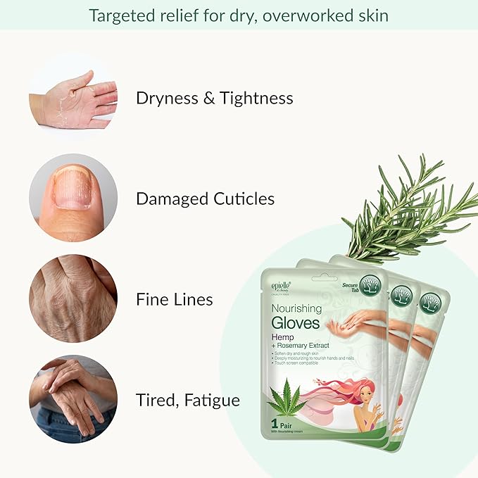 Epielle Nourishing Hand Mask 6 Pairs, Repair and Soften with Hemp & Rosemary Extract, Deep Moisturizing Gloves for Dry, Cracked Hands, Self Care Gifts for Women, Spa Kit, Mothers Day Gifts