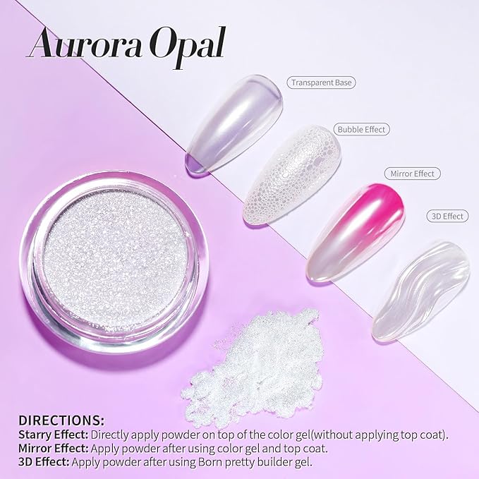 Born Pretty Silver Chrome Nail Powder Super Glossy Mirror Effect Metallic Nail Powder Nail Glitter Manicure Pigments for Nail Art Design