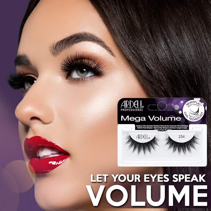 Ardell Mega Volume Lash 254 Multi-Layered False Lashes with Curl Technology, 4 Pairs