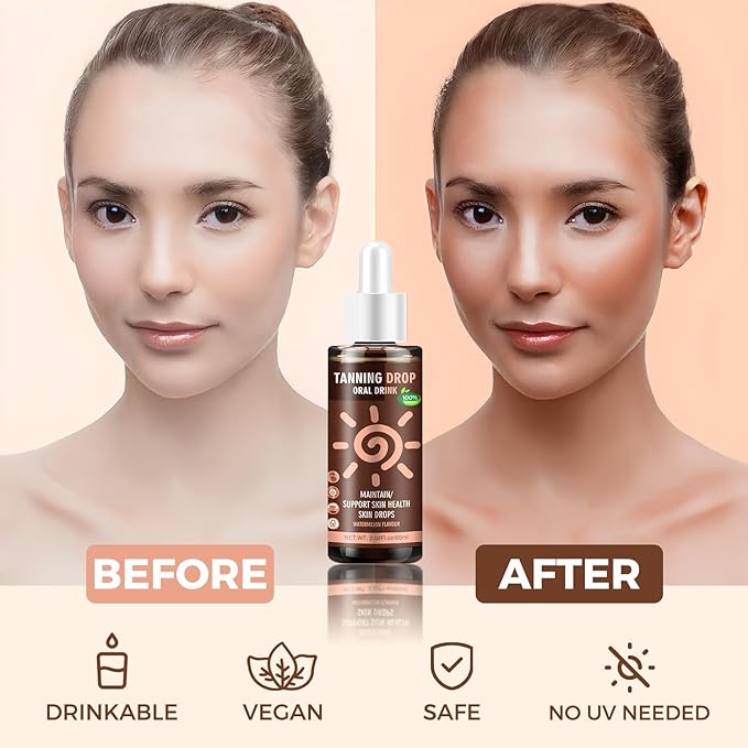 Sunless Tanning Drops To Drink: Oral Dark Self Tanning Drops Gradual Glow for Face & Body, 100% Natural Watermelon Flavor Tanning Supplement for Skin, Hydrating Bronzing Tanner for All Skin (60ml)