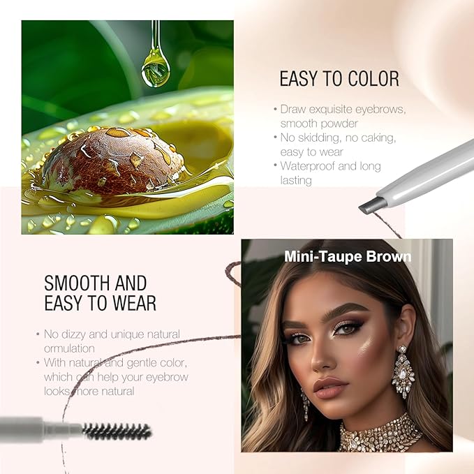 Eyebrow Pencil, Retractable Definer with Dual Brush, Ultra-Fine Tip for Precise Brow Makeup, Waterproof Gel Formula, Natural Hair-Like Strokes, Enhance Beauty (Tea Gray, Mini)
