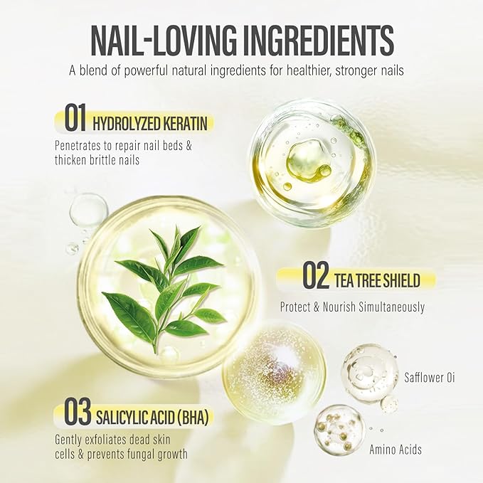 CHUCHU Vegan Cuticle Oil for Nails: Tea Tree Jojoba Nail Cuticle Oil with Vitamin B & E for Moisturizes Cuticle and Nail's Skin - Prevents Hangnails and Chapped 15ML
