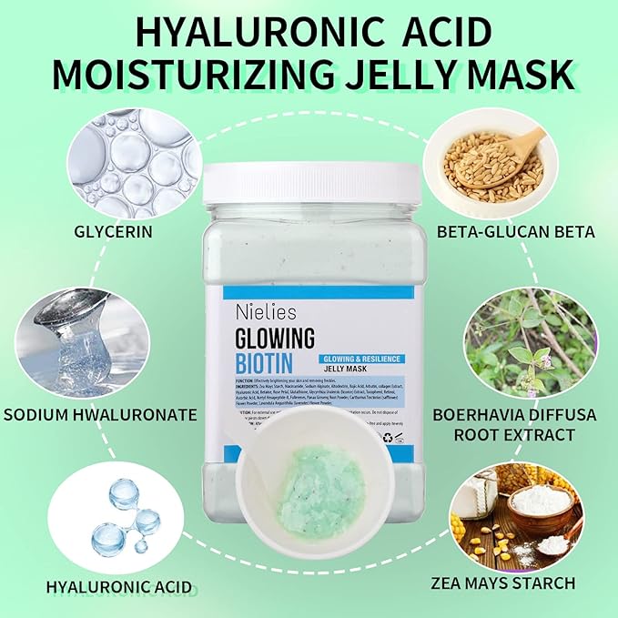 Glowing Biotin Jelly Mask for Facials Professional 23 oz – Hydrating Jelly Face Mask Powder for Esthetician Spa Treatments – Professional Hydrojelly Facial Mask Suitable for All Skin Types