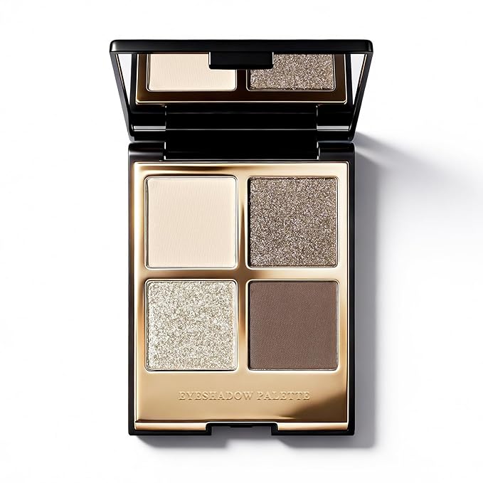 KYDA 4 Colors Brown Eyeshadow Palette, Nude Coffee Brown Glitter Eyeshadow, Shimmer Pearl Silver Eyes Shadow Palette, Ultra-fine Lightweight, High Pigment Eyes Glitter Makeup