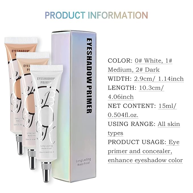 LOKFAR 3 Pack Matte Eyeshadow Primer for Oily Lids No Crease White Medium Dark Cream Eye Primer Makeup Eyeshadow Base Waterproof & Long Lasting Eyelid Primer Liquid Eye-shadow for All Shadows (Set E)