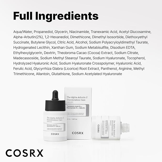 COSRX 2% Alpha Arbutin Discoloration Care Face Serum with Niacinamide, Glutathione & Tranexamic Acid, Serum to Target Dark Spots and Hyperpigmentation, Daily Korean Skin Care, 1.7 fl oz