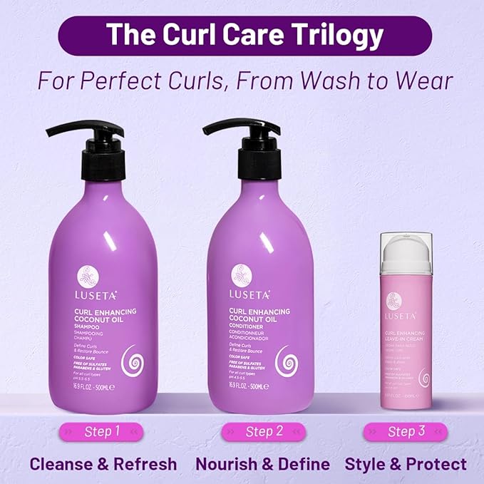 Luseta Curly Hair Shampoo and Conditioner with Coconut Oil for Curly,Wavy, Coily Hair – Sulfate-Free Travel Size Shampoo and Conditioner for Defined, Frizz-Free Curls(2x16.9 FL Oz + 2x1.01 FL Oz)