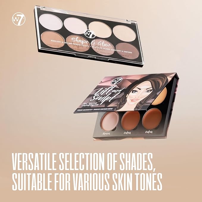 W7 Lift & Sculpt, Shape & Glow Set - 2 Full-Size Face Palettes - Cream Contour & Powder Duo Set