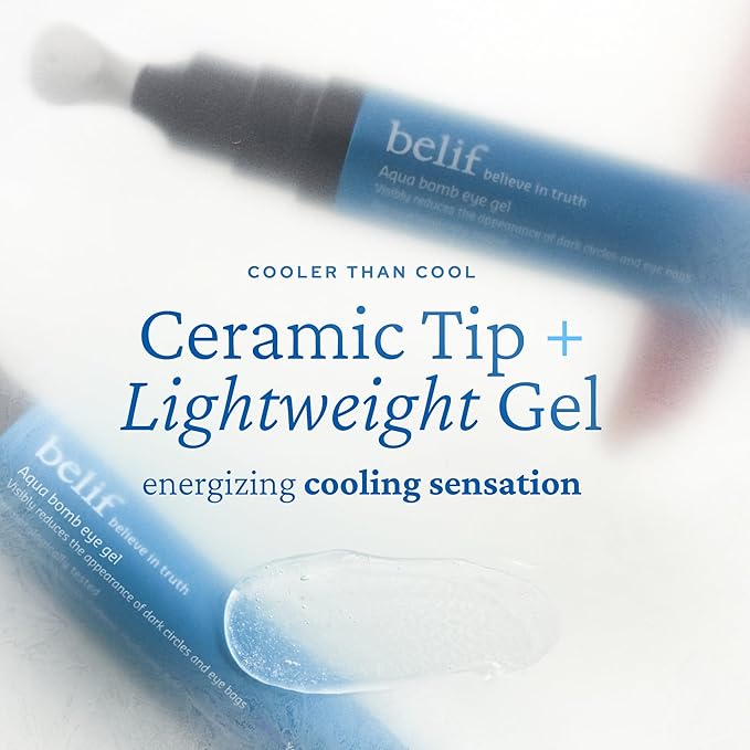 belif Aqua Bomb Cooling Eye Gel - Caffeine & Hyaluronic Acid for Puffiness & Hydration, Niacinamide & Vitamin C for Dark Circles, Adenosine & Collagen for Plumping, Korean Skin Care, 0.5 fl oz (15ml)