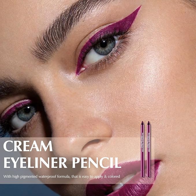 2 PCS Grape Purple Eyeliner Pencil, Cream Gel Waterline Eyeliner Smooth Waterproof Smudge-Proof Lasting Bold High-Pigmented Matte Eye Liner Pen Eyeshadow Makeup for Women with Sharpener