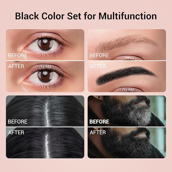 Lash & Brow Color Kit, Black Eyelash & Eyebrow Color Kit, Eyebrow Coloring Set with Natural Bushy Results, 7ml, Black