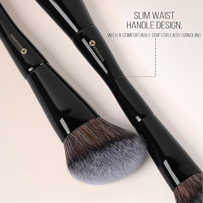 KINGMAS Foundation & Bronzer Duo Brush, Dual-ended Angled & Round Top Contour Makeup Brush, Synthetic Bristles for Beauty Blending Liquid Powder, Concealer Cream Blush (Black)
