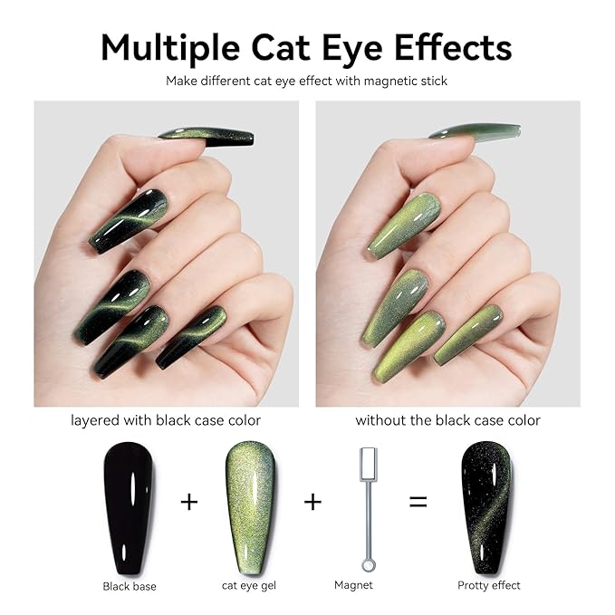 MAYCHAO 15ML Cat Eye Gel Nail Polish 1Pc Rainbow Green Gel Polish with Magnet Soak off Holographic Magnetic Nail Polish for Nail Art Manicure Salon DIY at Home, 0.5 OZ