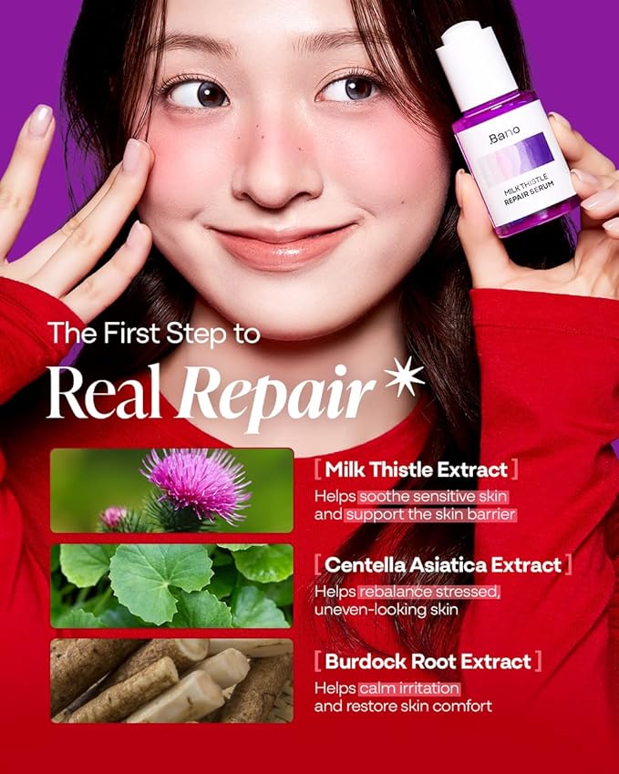 Bano Milk Thistle Repair Serum for Sensitive & Redness-Prone Skin - Calming & Barrier Repair | Hydrating, Fast-Absorbing | Korean Skincare, Fragrance Free | 1.01 fl oz
