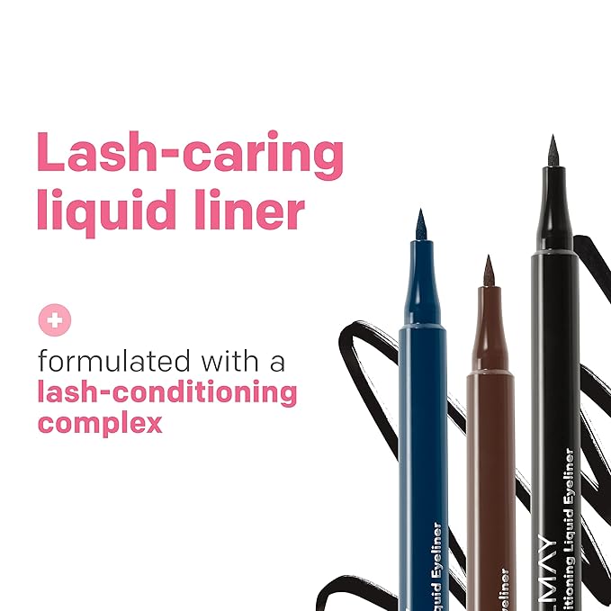 Almay Conditioning Liquid Eyeliner, Longwearing, Waterproof, Hydrating, 10 Black, 0.03 fl oz. (Pack of 2)