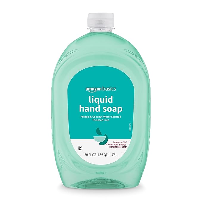 Amazon Basics Liquid Hand Soap Refill, Mango & Coconut Water Scent, Dermatologist Tested, pH Balanced, Triclosan-Free, Paraben-Free, 50 Fl Oz (Pack of 2)