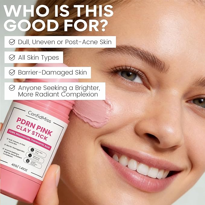 PDRN Pink Clay Stick Mask, with Salmon DNA PDRN Niacinamide Blackhead Remover Pore Cleansing Gentle Exfoliation Improve Uneven Skin Tone Mud Mask Skincare for Face All Skin Types