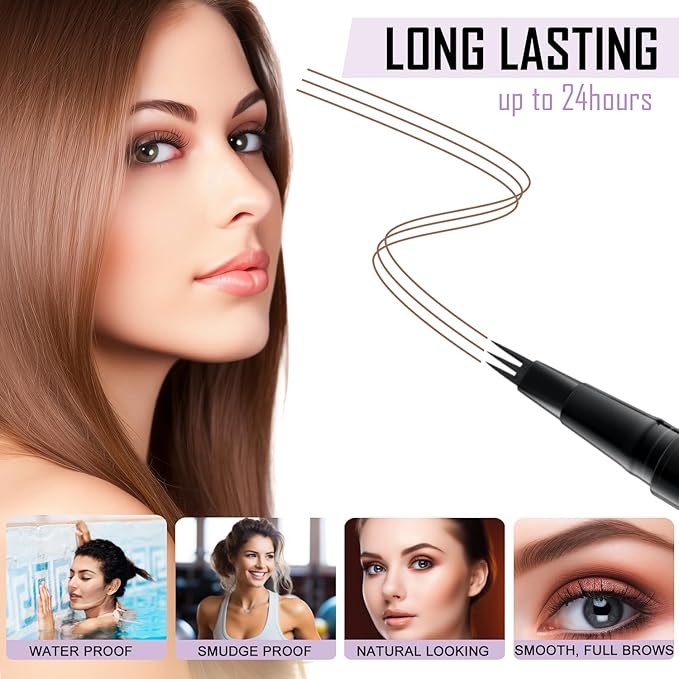 LAVONE Eyebrow Pencil, 2-In-1 Waterproof Eyebrow Pen, with 3 Tip Microblading Eyebrow Pen and Ultra-Precise Brow Pencil, Dual-ended Eyebrow Brush, for Eyebrow Makeup - Soft Brown