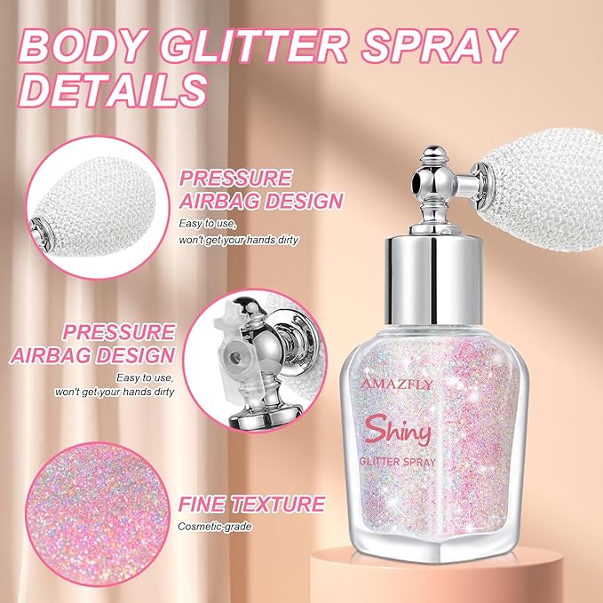 Hair and Body Glitter Spray, Shimmering Powder Sparkle Powder Makeup, Glitter Loose Sparkle Makeup for Body Highlighter,Festival Prom Rave Accessories (Pastel)
