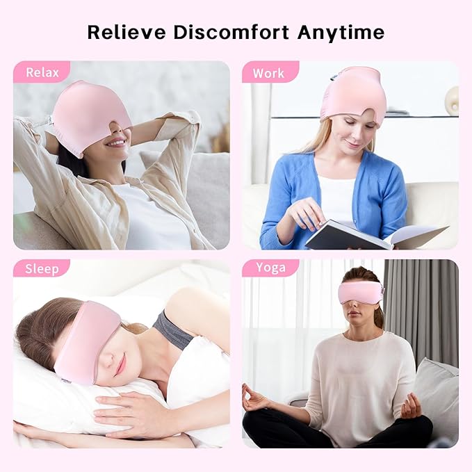 my novel things Migraine Relief Cap, Gel Cooling Eye Mask, Cooling Gel Relief 2 Pack Set, Hot/Cold Therapy, Cold Compress for Head, Headache Eyes Mask for Sinus, Puffy Eyes, Tension and Stress Relief