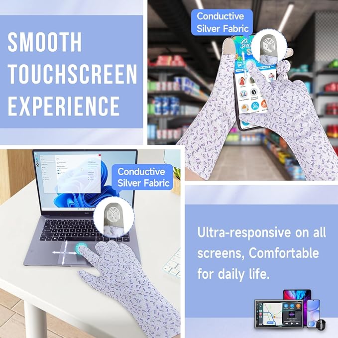 HandLove Premium 100% Cotton Gloves | Moisturizing Gloves for Dry Hands | Overnight Sleeping & Eczema | Touchscreen Friendly | Extended Wrist White Gloves & Lavender Dots, 2Pairs