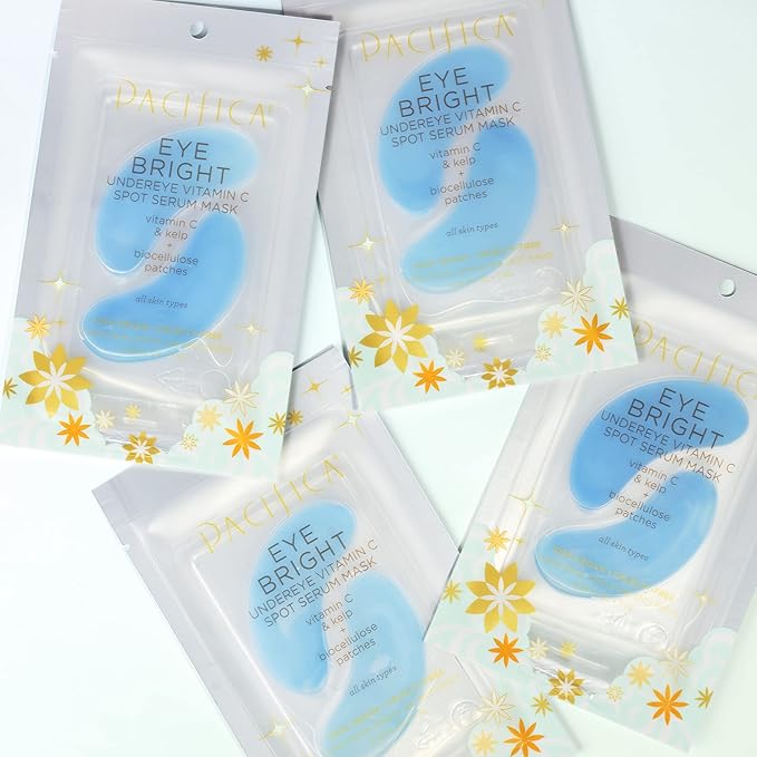 Pacifica Undereye Spot Serum Mask – Bright Eye Vitamin C Mask for Dark Circles & Hydration, Brightening Under Eye Treatment, Vegan & Cruelty-Free, 4 Pack