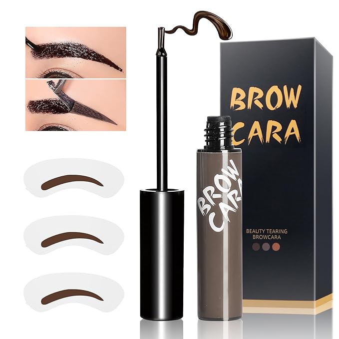 Tattoo Eyebrow Gel Peel Off - Waterproof Brow Gel with Eyebrow Stencils, Transfer-Proof Eyebrow Tattoo for & Girl Create Soft & Defined Brows Makeup, No Smudge and Easy to Color, 1 Pack (Gary Brown)