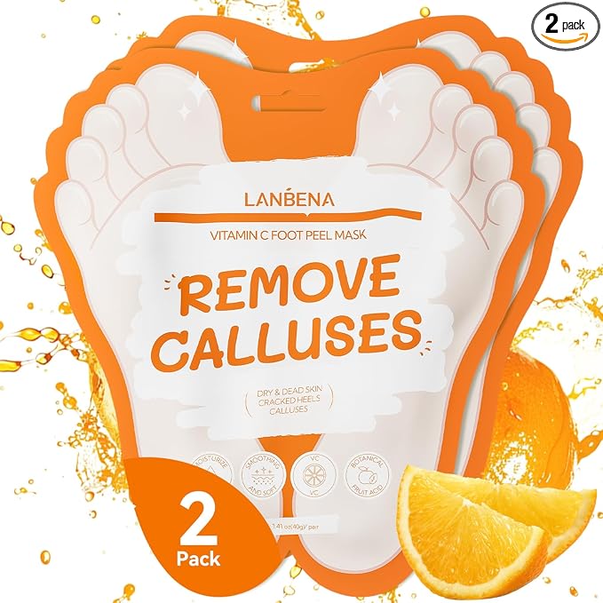 LANBENA Vitamin C Foot Peeling Mask, Foot Mask for Dry Cracked Feet, Exfoliator Peel Off Calluses Dead Skin Callus Remover, Repair Rough Heels & Get a Baby Soft Feet for Men and Women(2 Pairs)