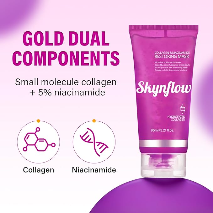 Skynflow Overnight Hydrating Sleep Mask 95ml with Silicone Brush - 3-in-1 Wash Off Gel Mask with Hyaluronic Acid，Hydrolyzed Collagen& Niacinamide - For Deep Moisturize, All Skin Types