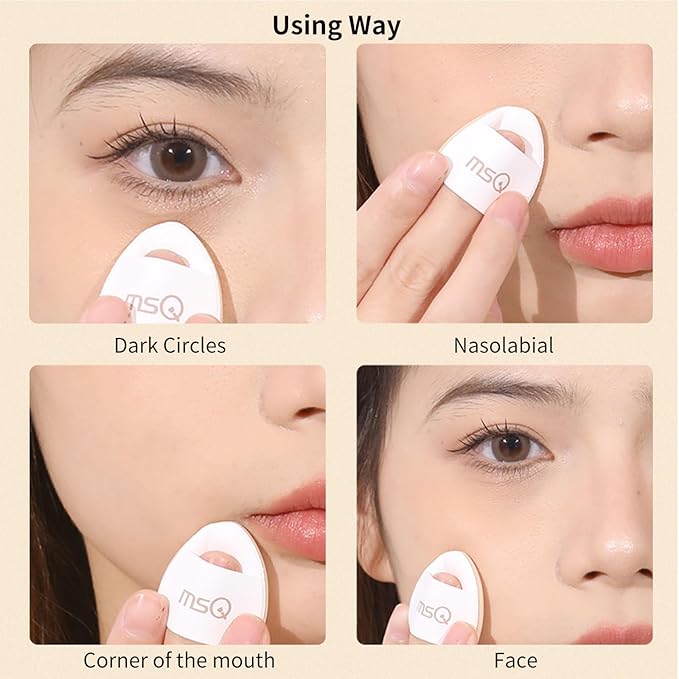 MSQ Mini Powder Puff 4PCS Finger Puff Drop-Shaped Mini Makeup Puff Mini Makeup Sponges for Foundation Concealer Reusable Loose Powder Puffs for Women&Girls