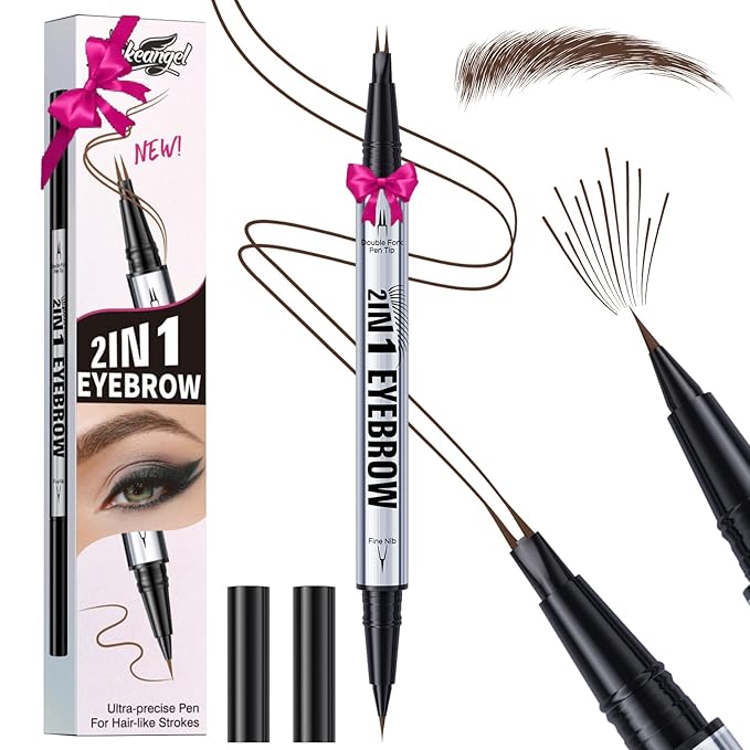 Eyebrow Pen, Waterproof 2-in-1 Dual-Ended Microblading Eyebrow Pencil Upgraded Eye Brow Pen with 2 Fork Tip for Natural-Looking Hair-Like Defined Brows, Last All-Day (Dark Brown)
