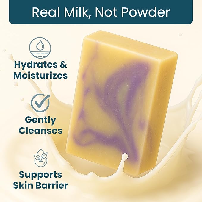 Goat Milk Soap Bar (Bulk, 5 Pack) - French Lavender Soap for Men & Women - Natural, Handmade w/Real Milk - Dry Skin, Hands/Body - Gentle, No Dyes - (Large, 5oz)