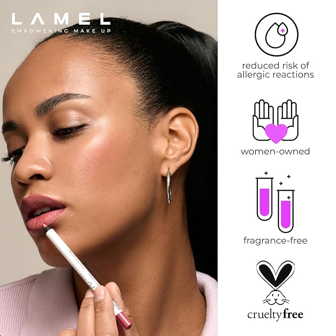 Lamel Gel Lip Liner Pencil - Berry - 2-in-1 Waterproof Lip Liner - 8-Hour Wear, Creamy Texture, Sharpenable, High Pigment - Provides Smooth Finish or Full Coverage - N.404
