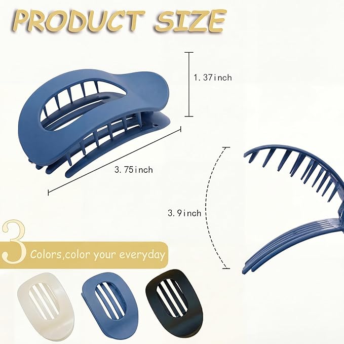 Flat Claw Clips for Women, Large Duckbill French Hair Clips, 6 Pack Non-Slip Matte Hair Accessories for Thick & Thin Hair