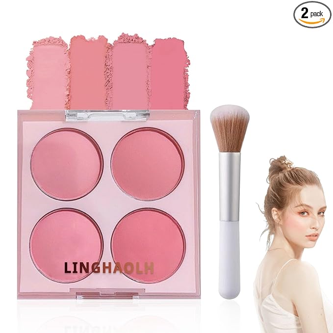 4 Colors Blush Palette for Cheeks,Face Matte Contour Blush Makeup Palette,Buildable Shimmer Facial Cheek Blusher Shades,Blendable Cosmetic Makeup Blush with Blush Brush 01