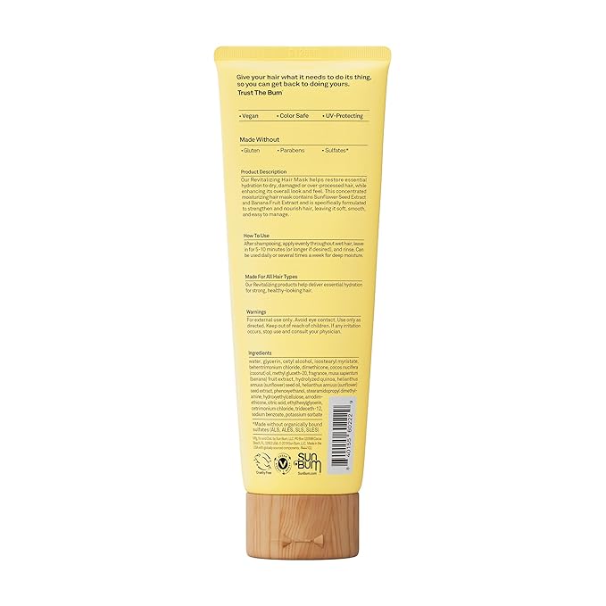 Sun Bum Revitalizing Deep Conditioning Hair Mask - Moisturizing and Restoring Treatment for Damaged Hair - Strengthening - Smoothing and Nourishing Formula - Vegan and Cruelty Free - 6 oz