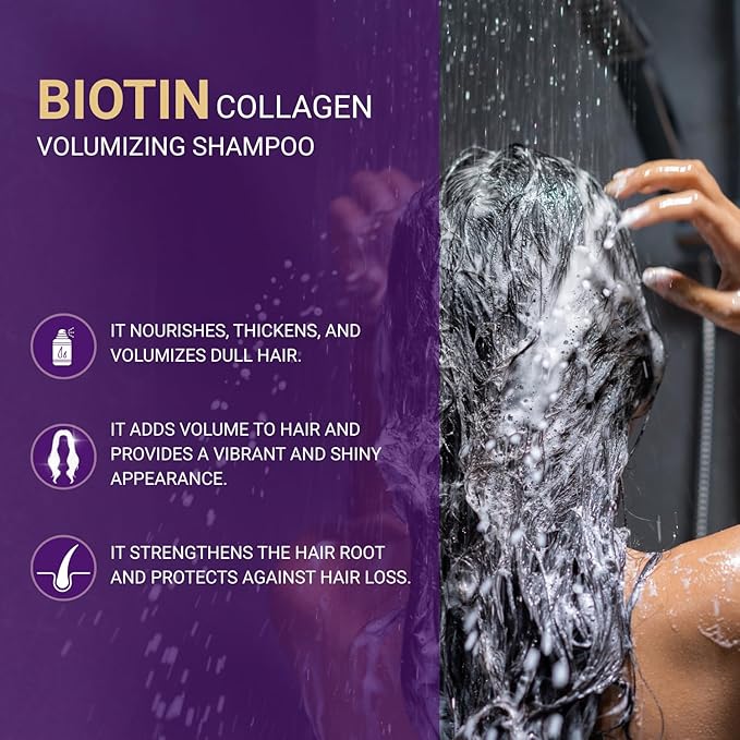 BIOXCIN Collagen Biotin Shampoo Anti-Hair Loss for All Hair Types Volumizing Herbal Formula 3-Pack 300 ML