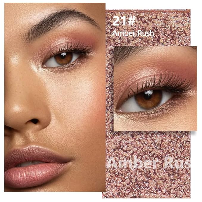 Kaely Pressed Single Eyeshadow Makeup, Amber Rush Shimmer Highly Pigmented Monochrome Eye Shadow Palette, Waterproof Neutral Powder Mini Eyeshadow, sombras para ojos, Lightweight Blendable, 21