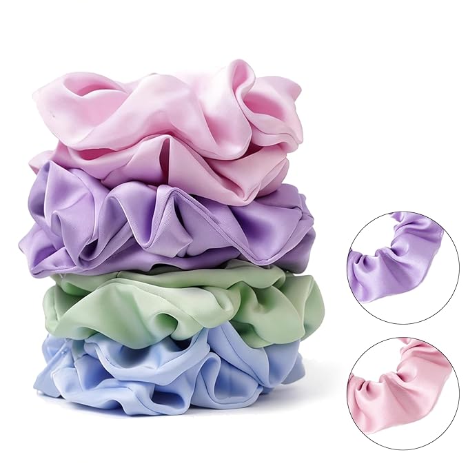 Aesthetic Satin Scrunchies for Women – 8PCS Pastel Colors Silk Hair Ties – No Crease, Frizz-Free, Soft Macaron Hair Bands for Thick & Thin Hair, Cute Stylish Hair Accessories
