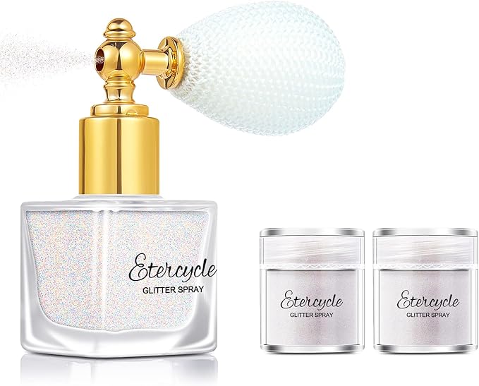 Etercycle White Body Glitter Spray, Shimmering Spray Powder Sparkle Powder, Cosmetic Shimmer Makeup Glitter for Hair and Body Face Clothes Nail Art Craft Design Easter Christmas Halloween Crafts