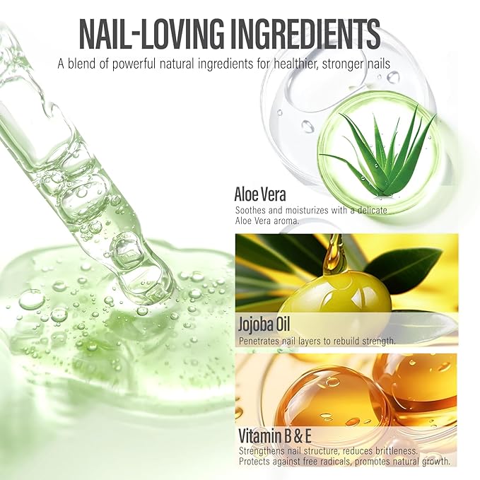 CHUCHU Vegan Cuticle Oil for Nails: Aloe Vera Jojoba Nail Cuticle Oil with Vitamin B & E for Moisturizes Cuticle and Nail's Skin - Prevents Hangnails and Chapped 15ML