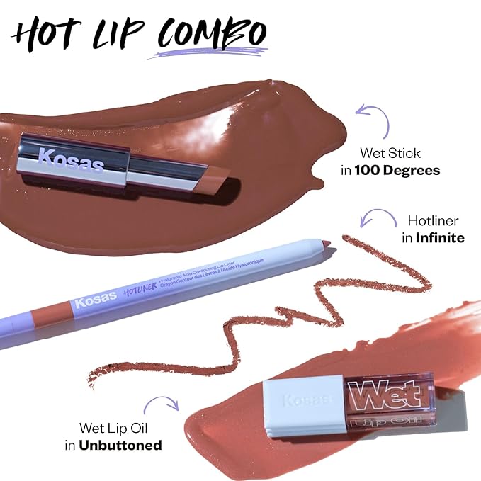 Kosas Wet Lip Oil Gloss - Hydrating Lip Plumping Treatment with Hyaluronic Acid & Peptides, Non-Sticky Finish (Unbuttoned)