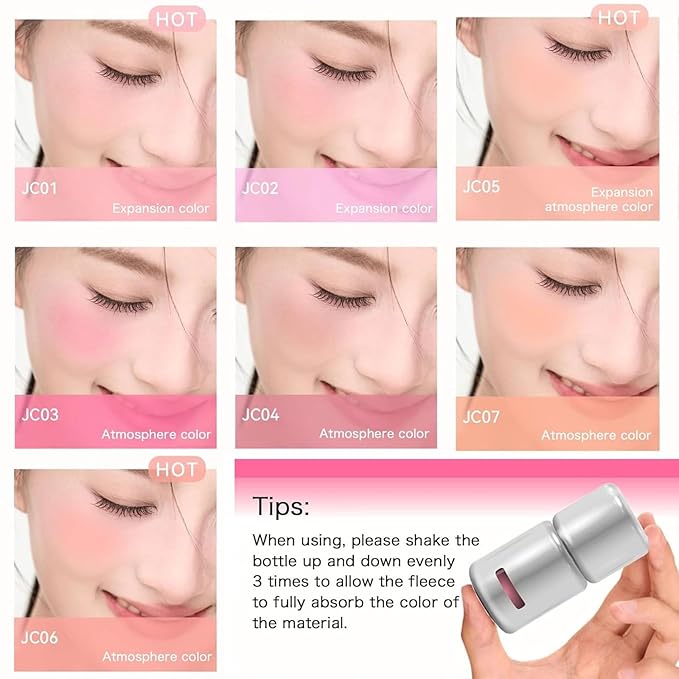 Aztk Liquid Blush, Jelly Color Liquids Blushes with Sponge Head, Matte Nude Makeup Blusher Cream, Lasting, Lightweight, All-day Moisturizing and Smooth, Self-Contained Brush, Portable Makeup (JC02)